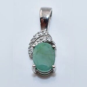 Natural Emerald 925 Sterling Silver Pendant Oval Cut Vintage